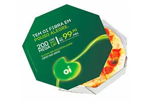 Exemplo de um anúncio em caixas de pizza da Oi fibra